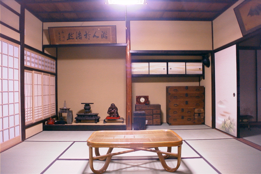 小屋梁をあらわしにしたリノベ-客間の床の間